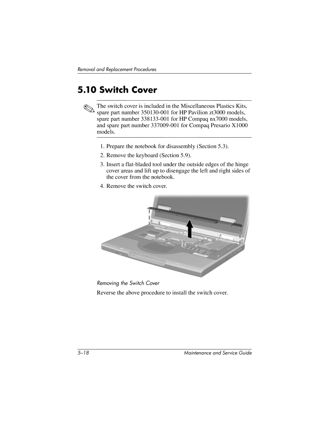 HP nx7000, X1000 manual Switch Cover 