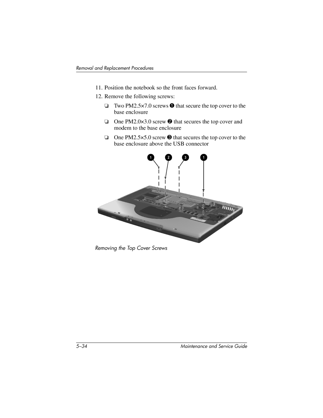 HP nx7000, X1000 manual Removing the Top Cover Screws 