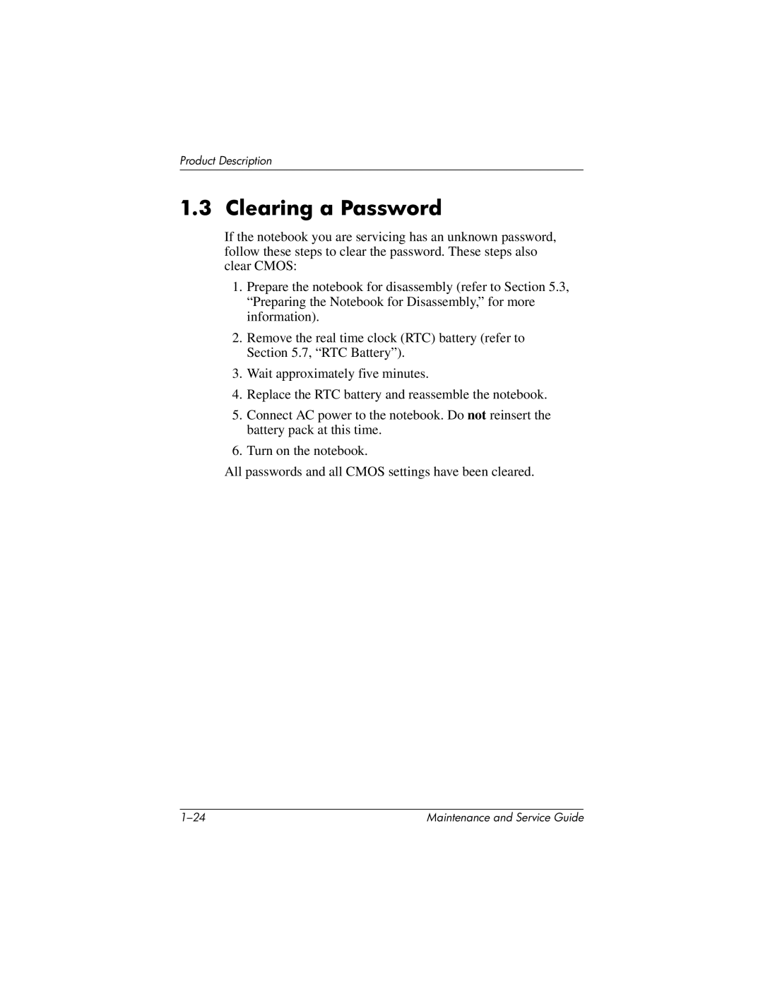 HP X1000, nx7000 manual Clearing a Password 