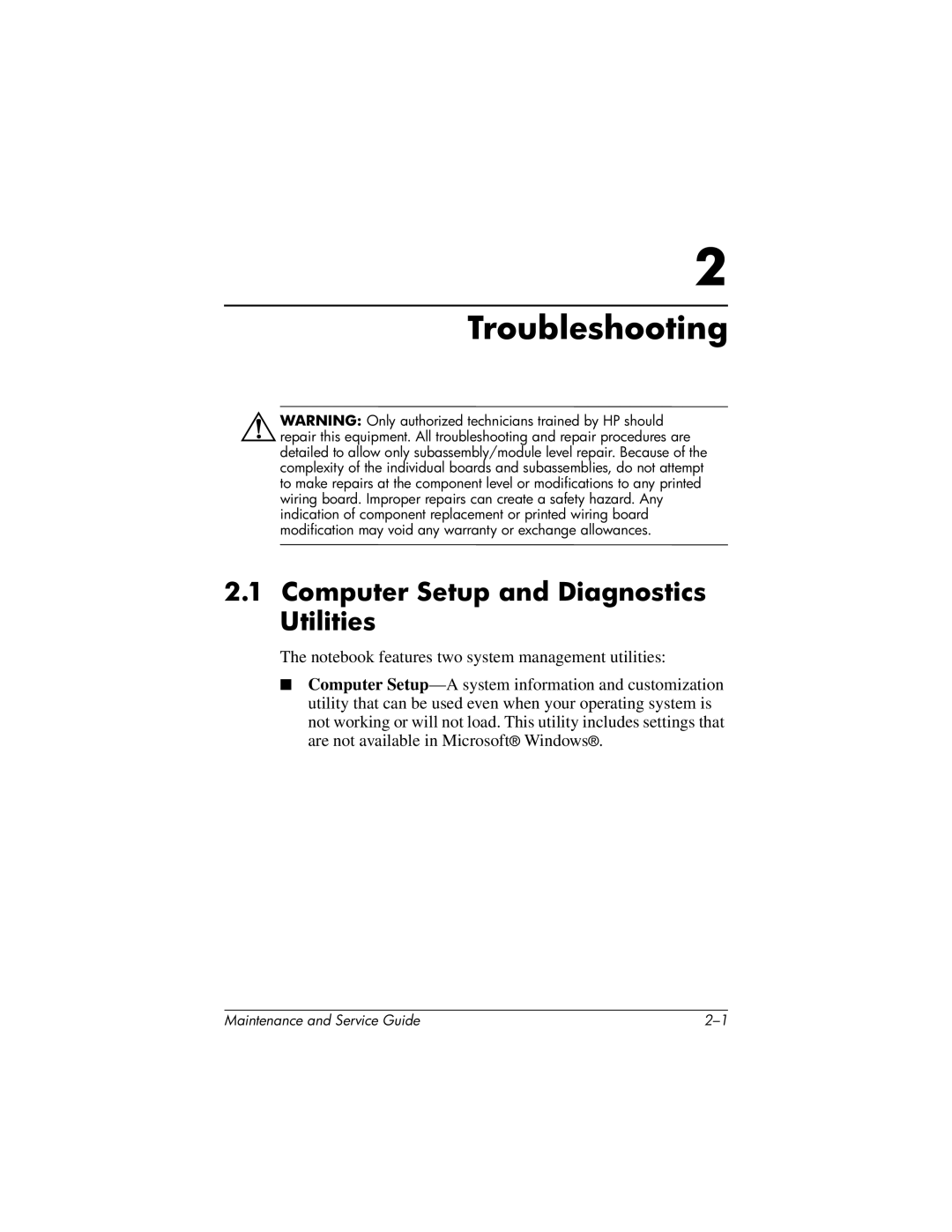 HP nx7000, X1000 manual Troubleshooting, Computer Setup and Diagnostics Utilities 