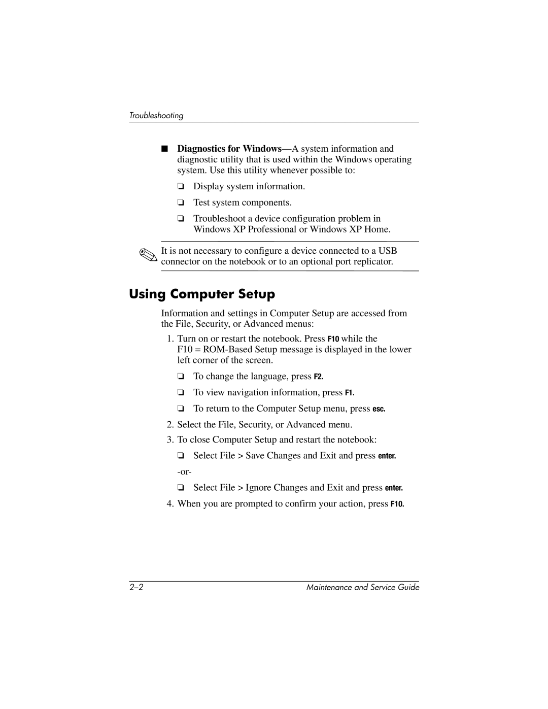 HP X1000, nx7000 manual Using Computer Setup 