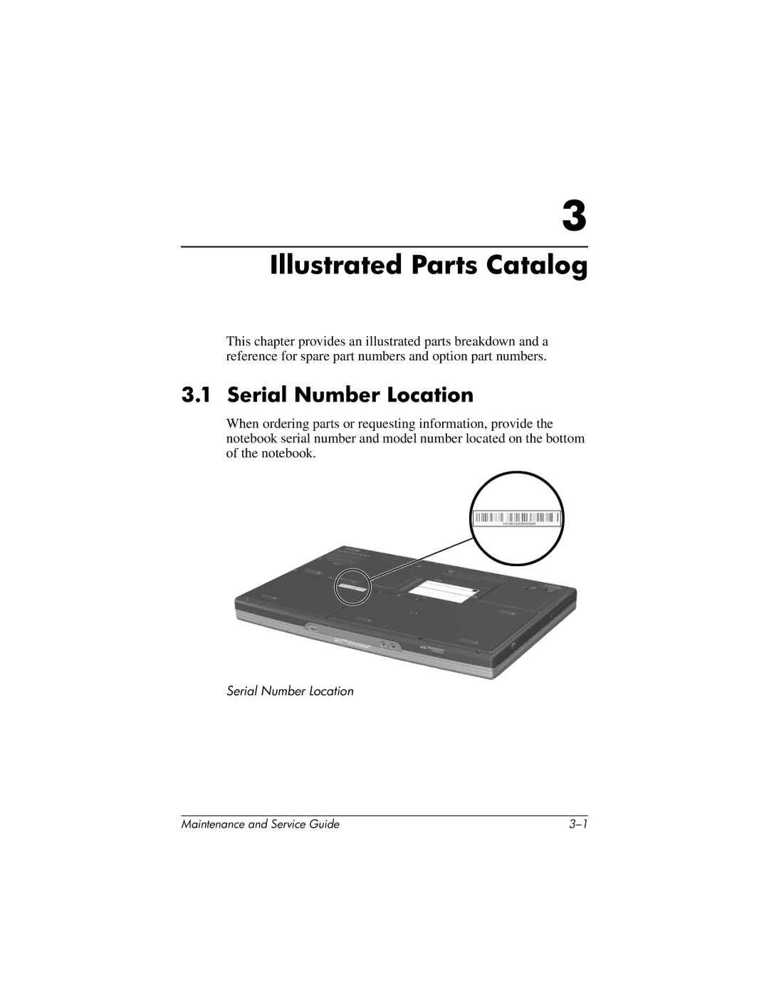 HP nx7000, X1000 manual Illustrated Parts Catalog, Serial Number Location 