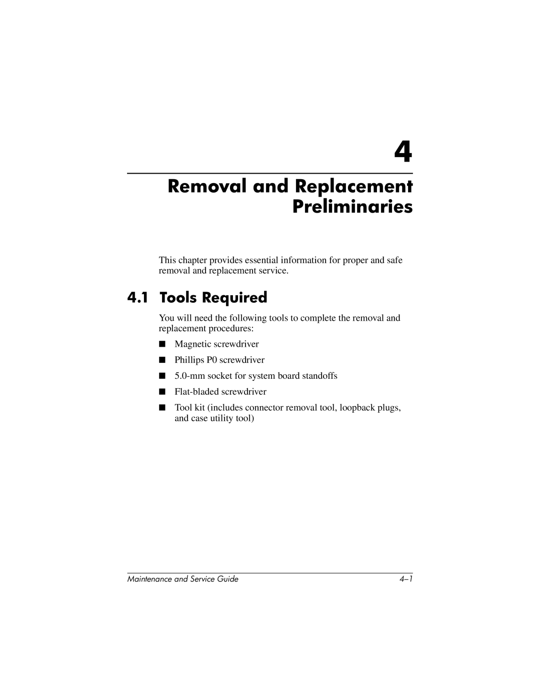 HP nx7000, X1000 manual Removal and Replacement Preliminaries, Tools Required 