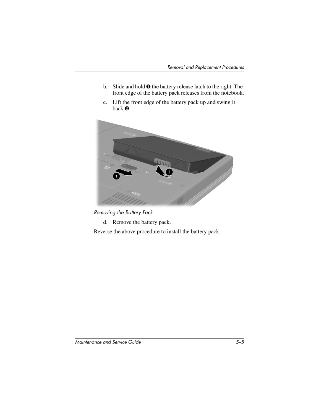 HP X1000, nx7000 manual Lift the front edge of the battery pack up and swing it back 