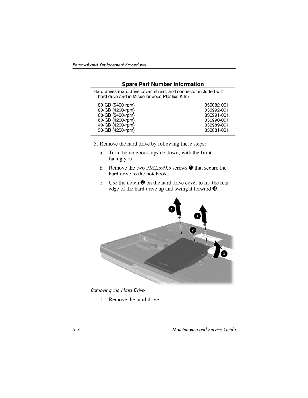 HP nx7000, X1000 manual Remove the hard drive 