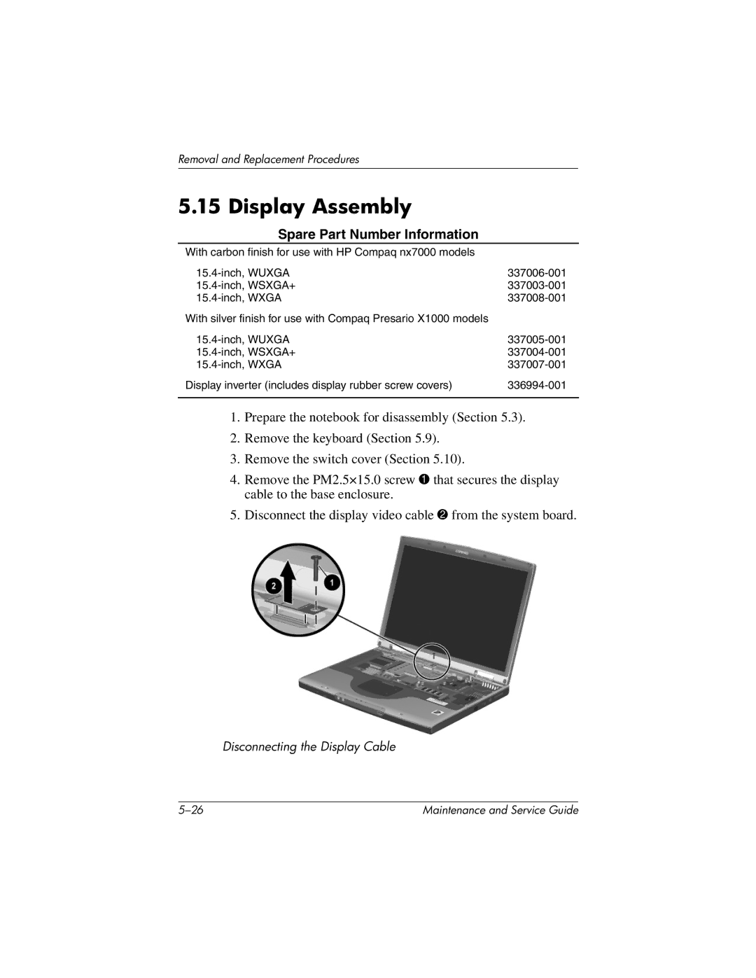 HP X1000, nx7000 manual Display Assembly 