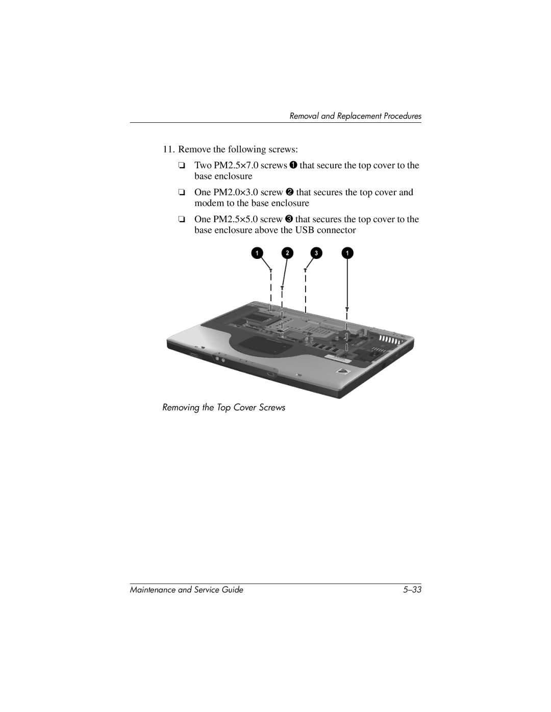 HP nx7000, X1000 manual Removing the Top Cover Screws 