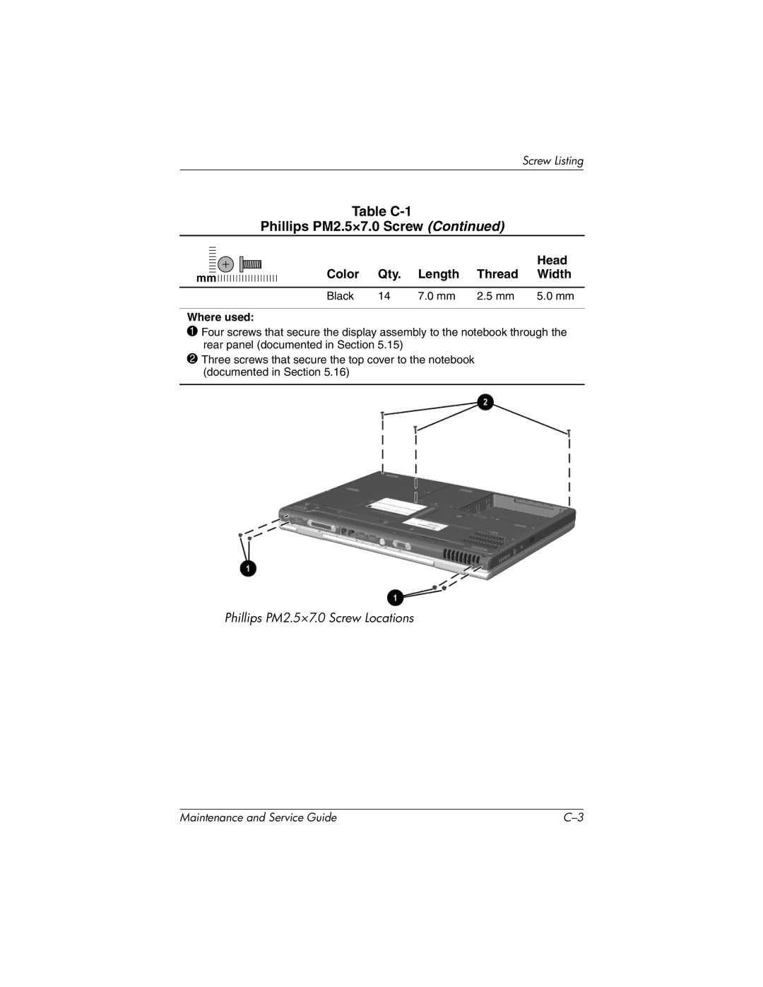 HP nx7000, X1000 manual Head Color Qty. Length Thread Width 