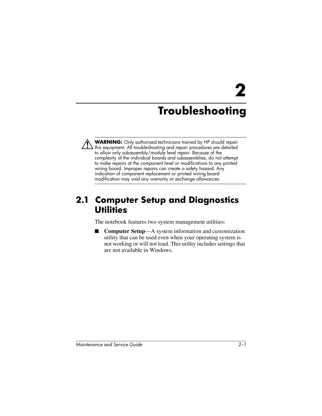 HP nx7000, X1000 manual Troubleshooting, Computer Setup and Diagnostics Utilities 