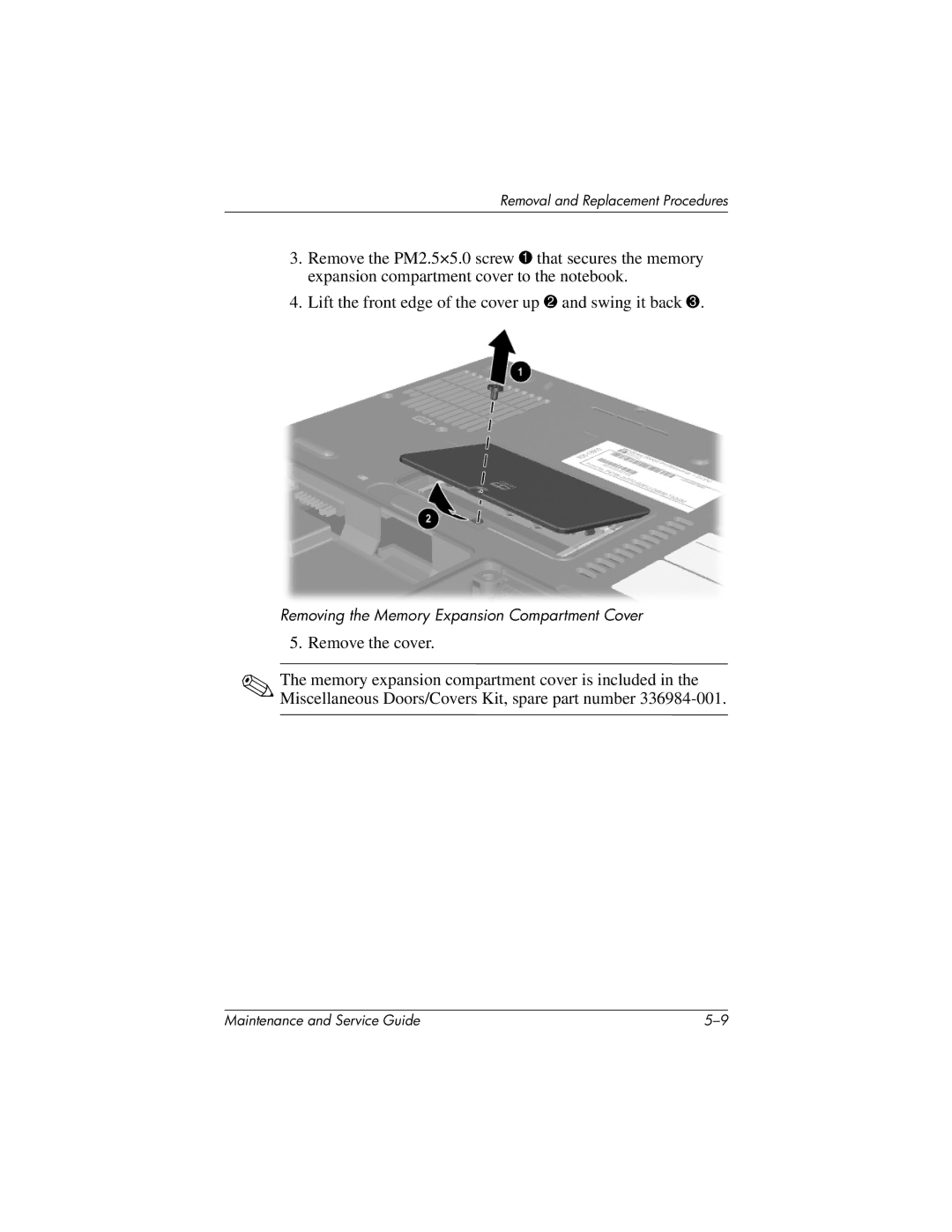 HP nx7000, X1000 manual Removing the Memory Expansion Compartment Cover 