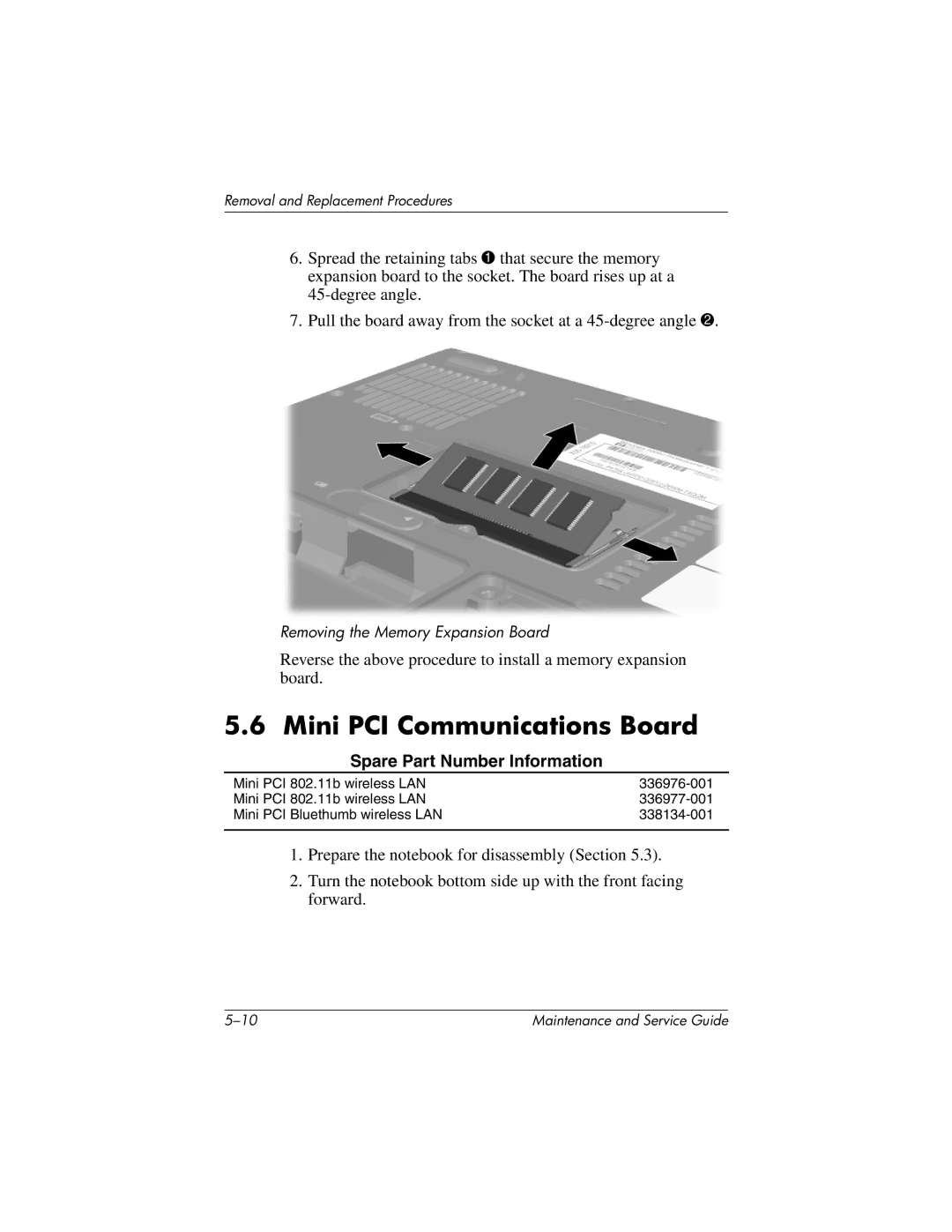 HP X1000, nx7000 manual Mini PCI Communications Board 