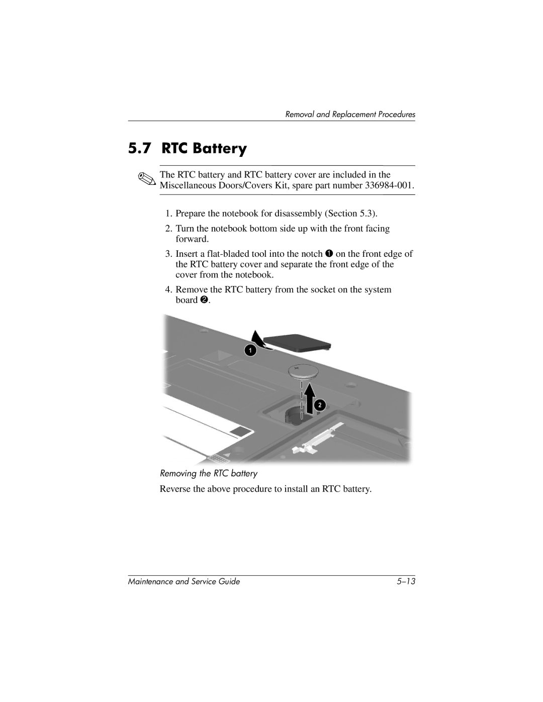 HP nx7000, X1000 manual RTC Battery 