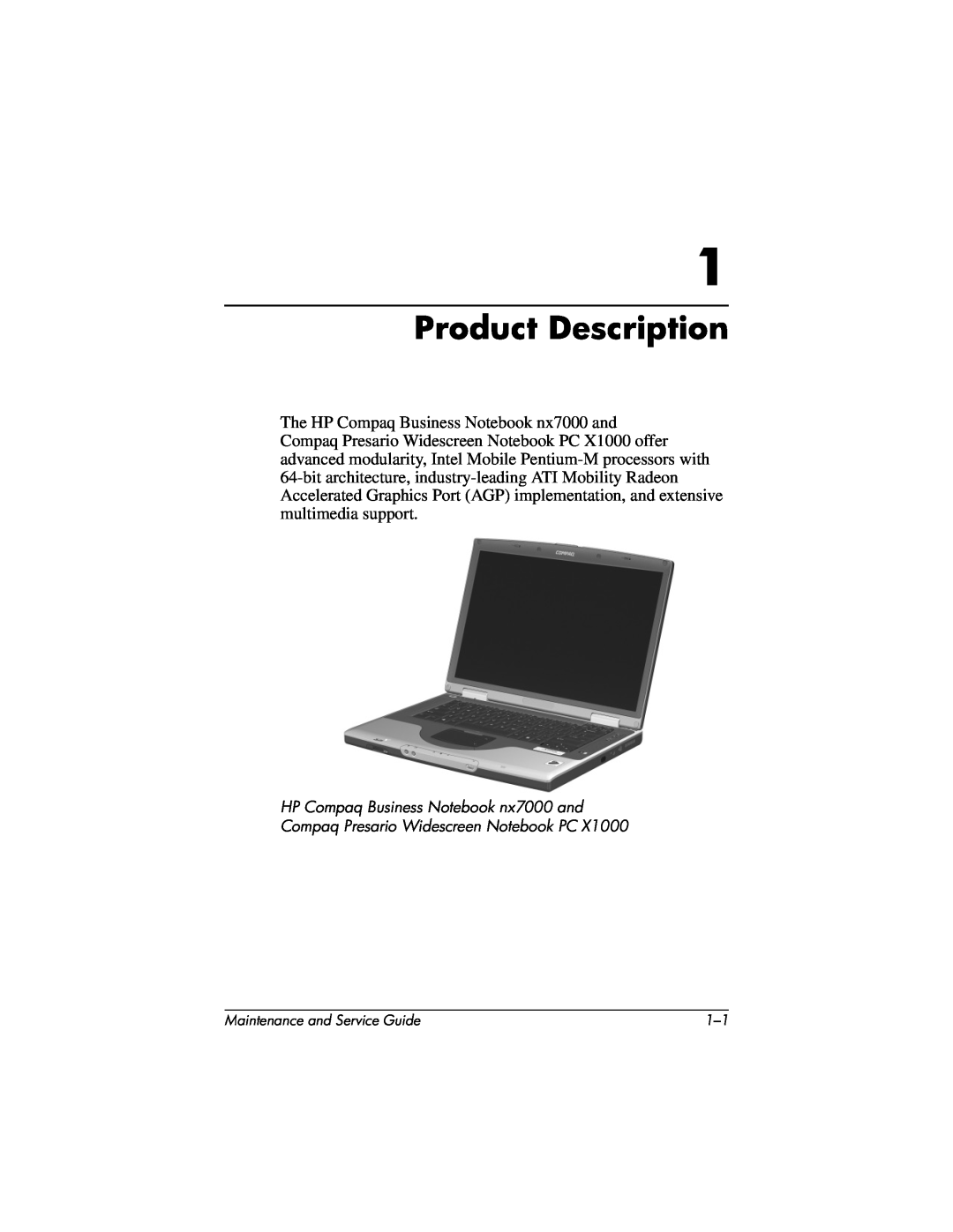 HP nx7000, X1000 manual Product Description 