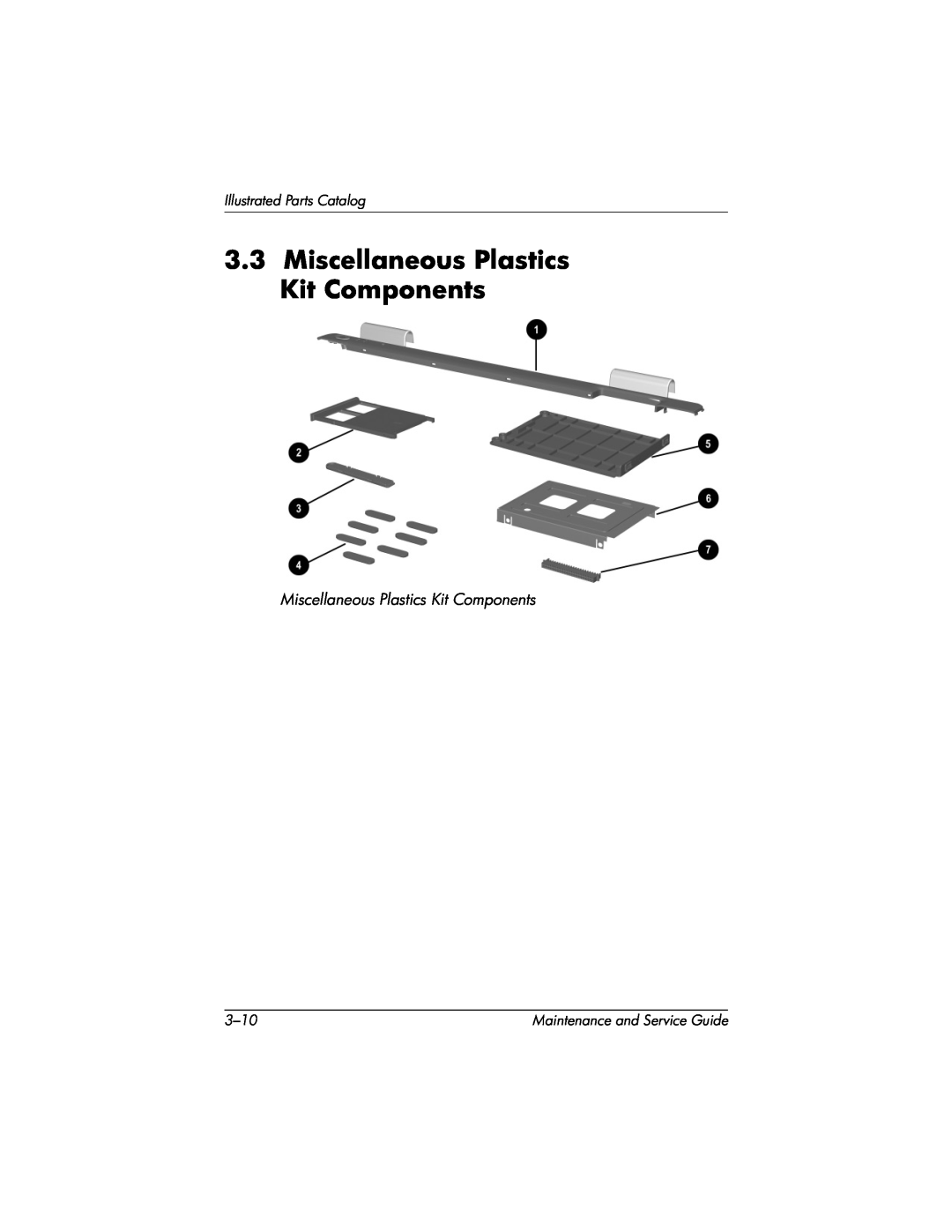 HP X1000, nx7000 Miscellaneous Plastics Kit Components, Illustrated Parts Catalog, 3-10, Maintenance and Service Guide 