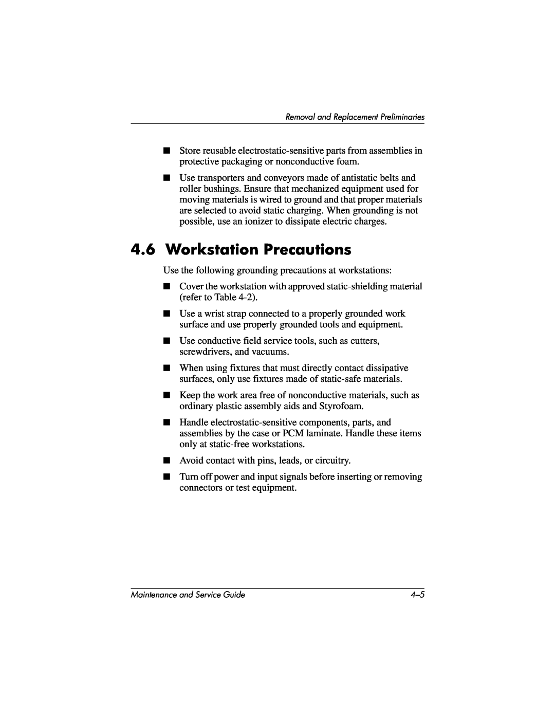 HP X1000, nx7000 manual Workstation Precautions 