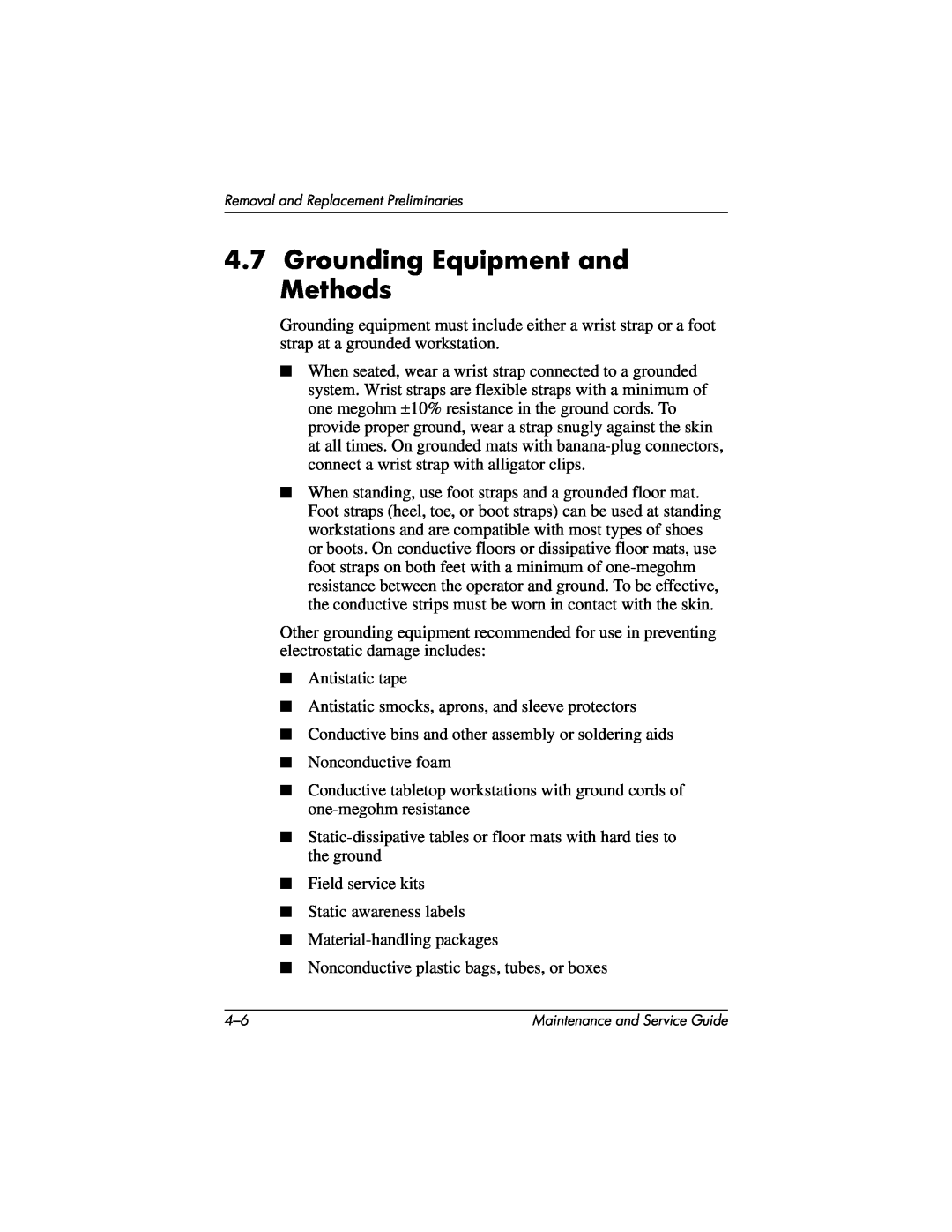 HP nx7000, X1000 manual Grounding Equipment and Methods 