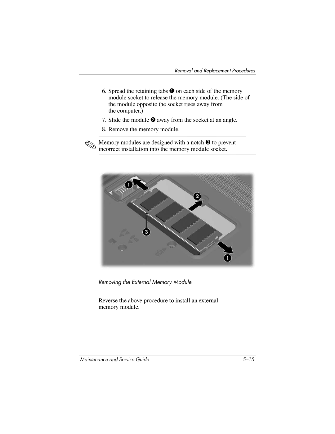 HP nw8440, nx8420 manual Removing the External Memory Module 