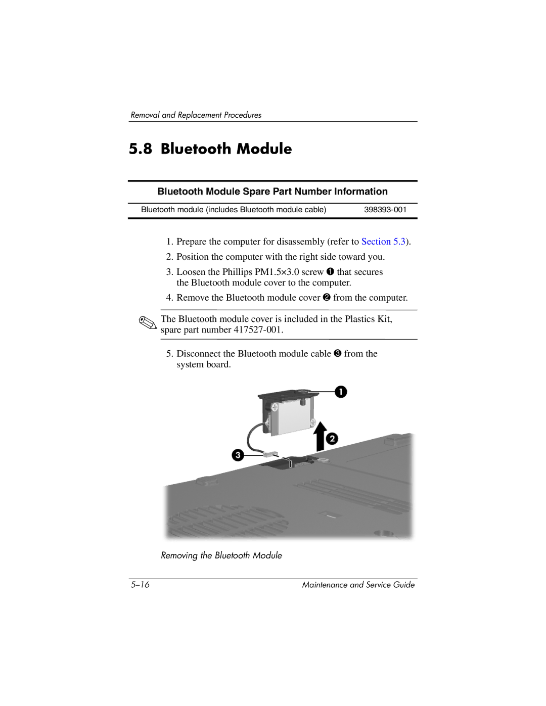 HP nx8420, nw8440 manual Bluetooth Module Spare Part Number Information 