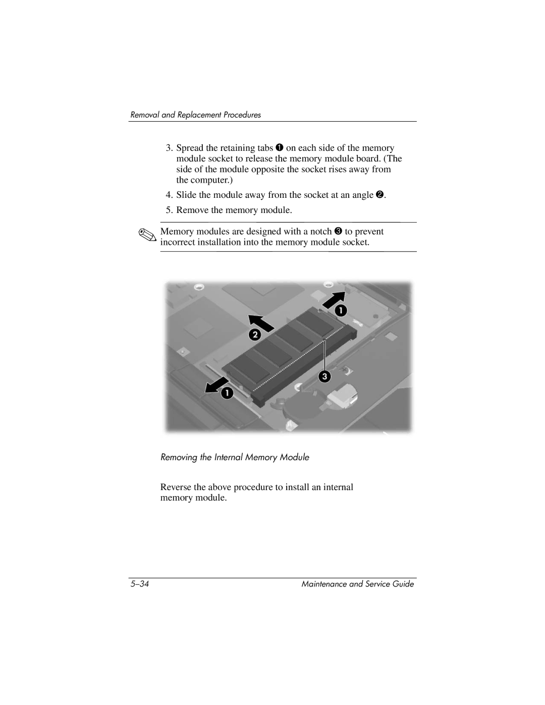 HP nx8420, nw8440 manual Removing the Internal Memory Module 