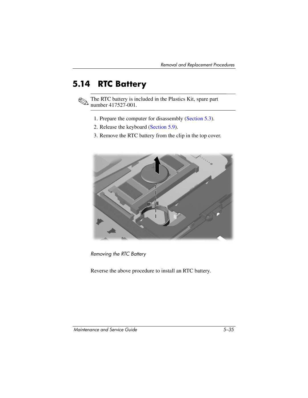 HP nw8440, nx8420 manual RTC Battery 