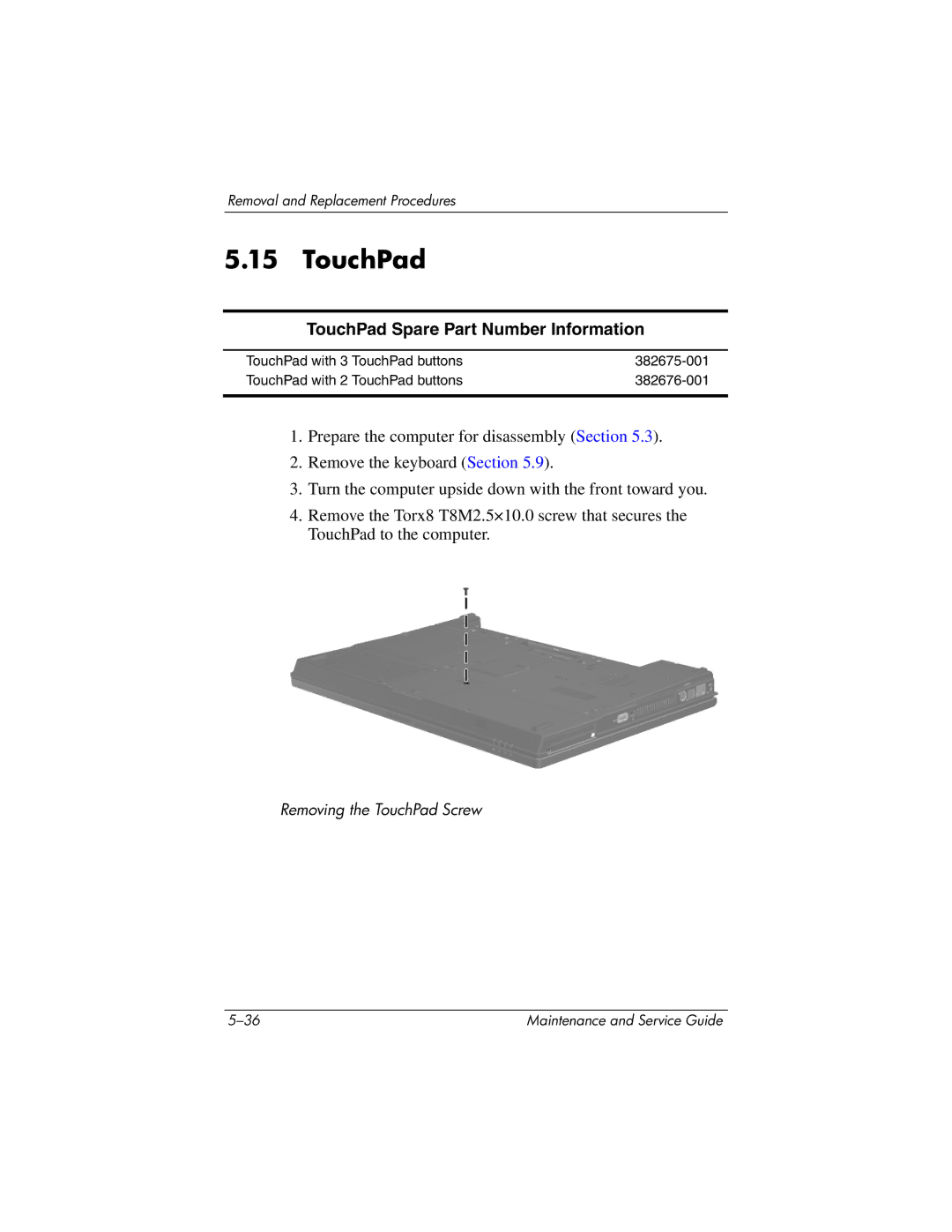 HP nx8420, nw8440 manual TouchPad Spare Part Number Information 