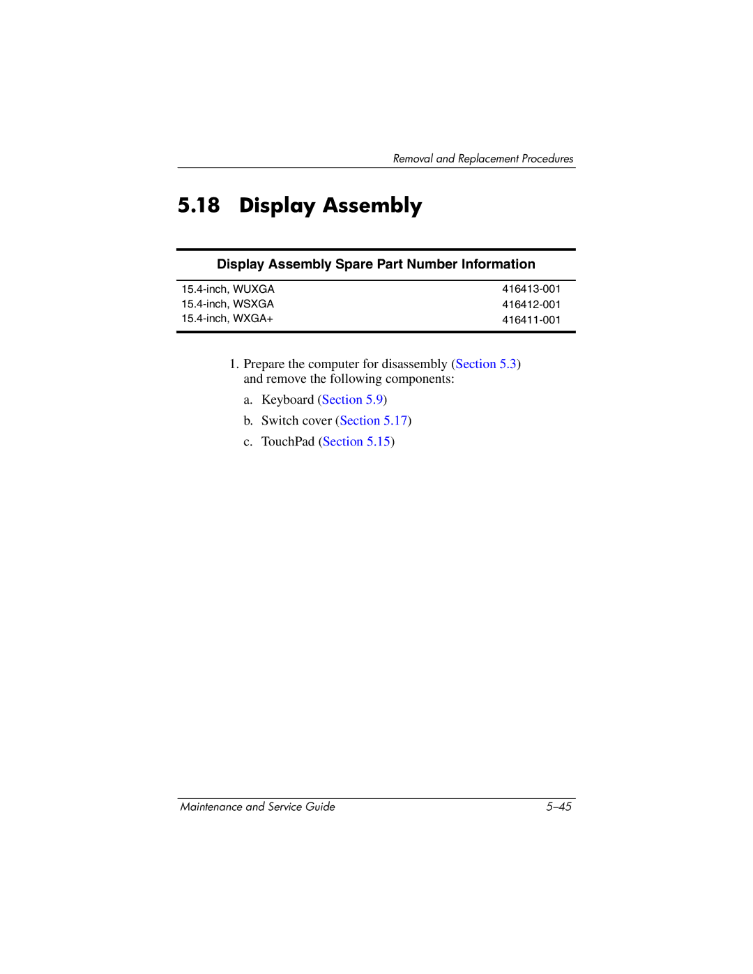 HP nw8440, nx8420 manual Display Assembly Spare Part Number Information 