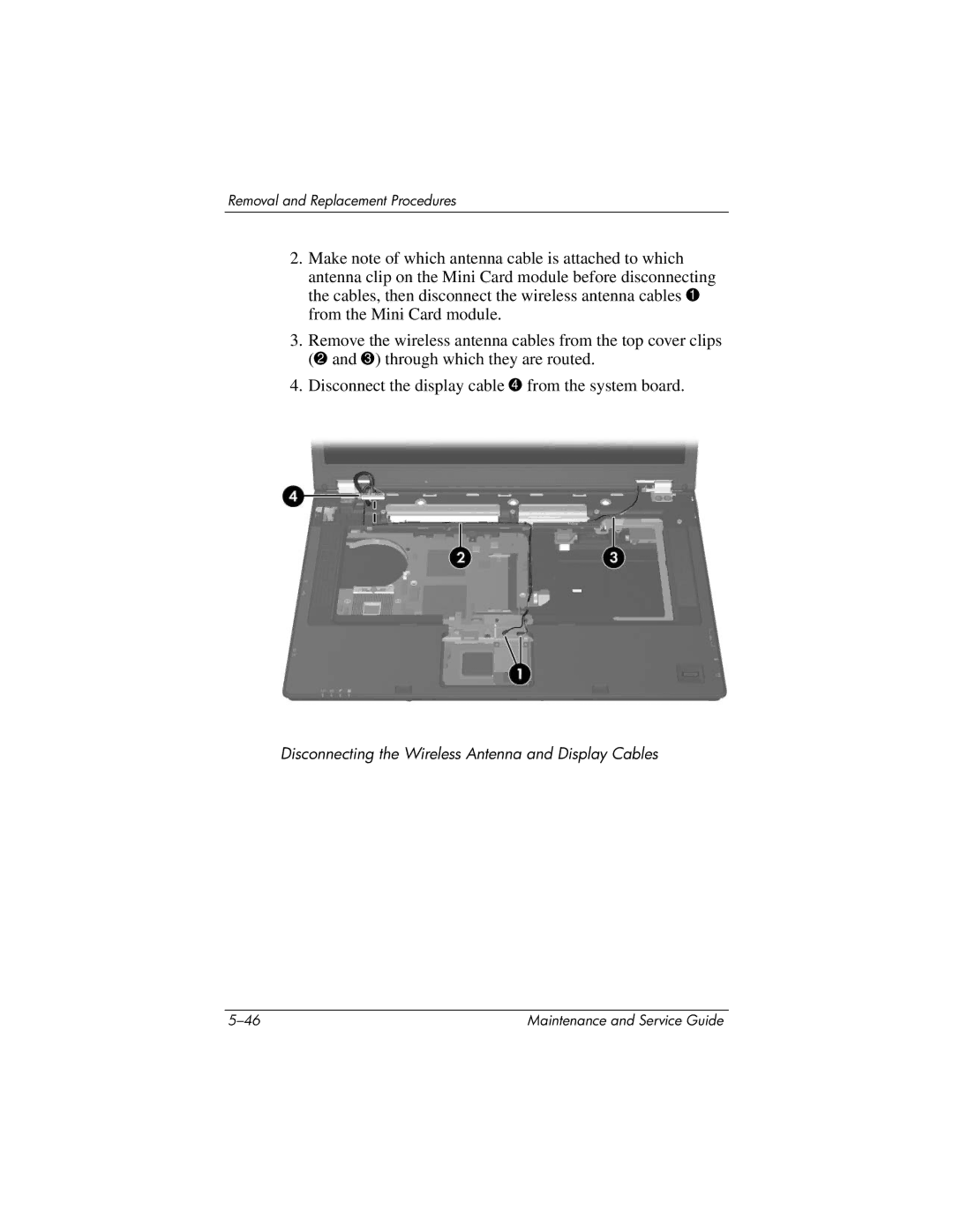 HP nx8420, nw8440 manual Disconnecting the Wireless Antenna and Display Cables 