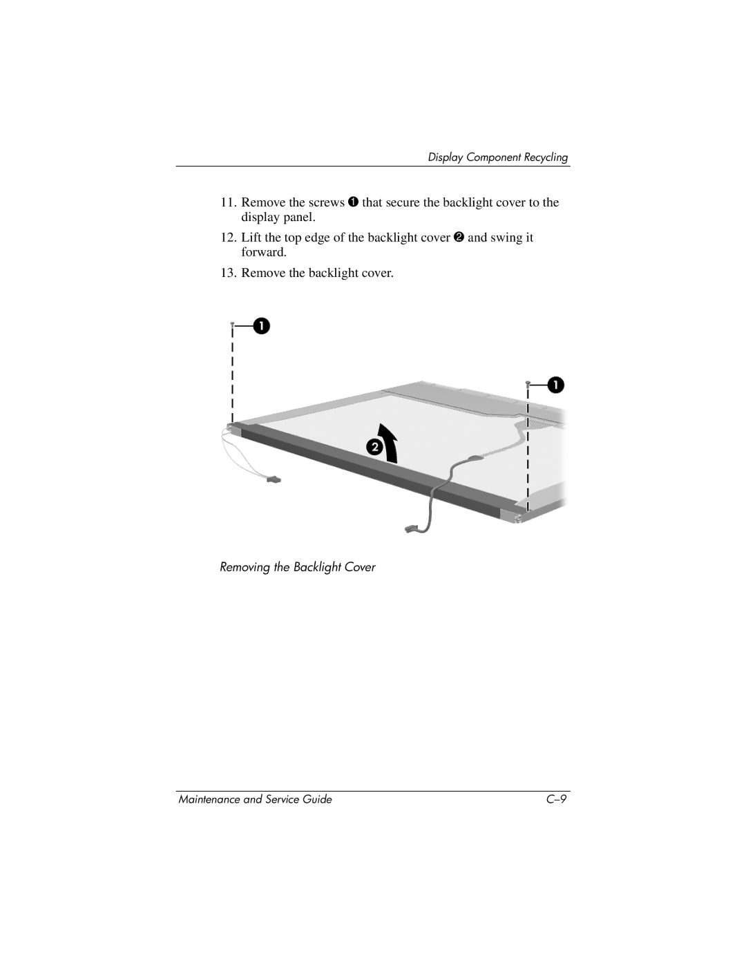 HP nw8440, nx8420 manual Removing the Backlight Cover 