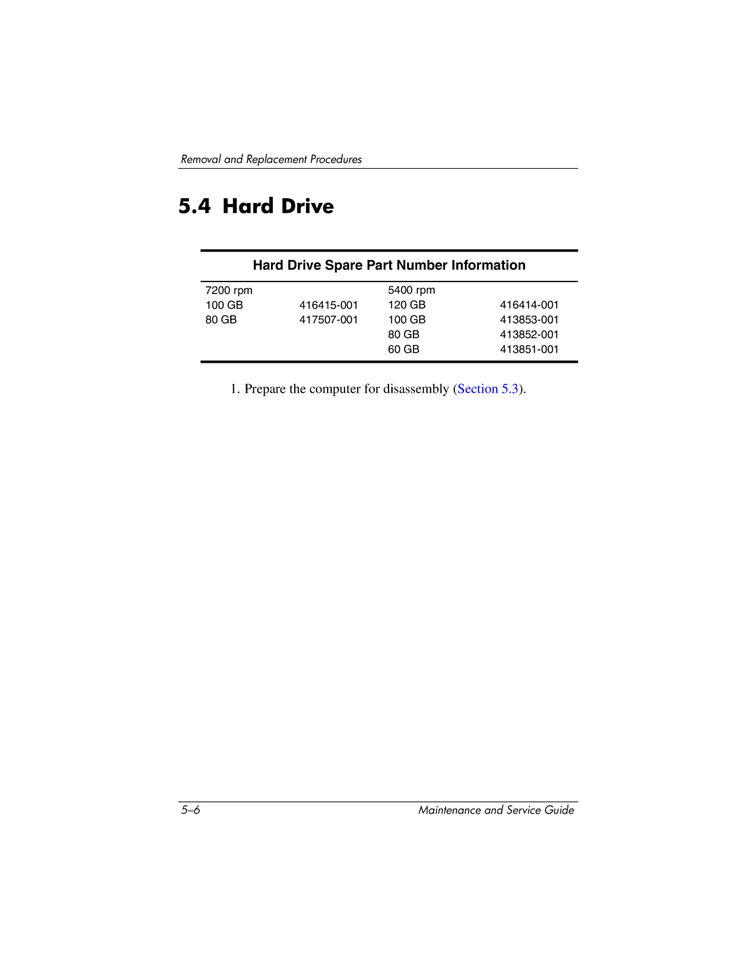 HP nx8420, nw8440 manual Hard Drive Spare Part Number Information 