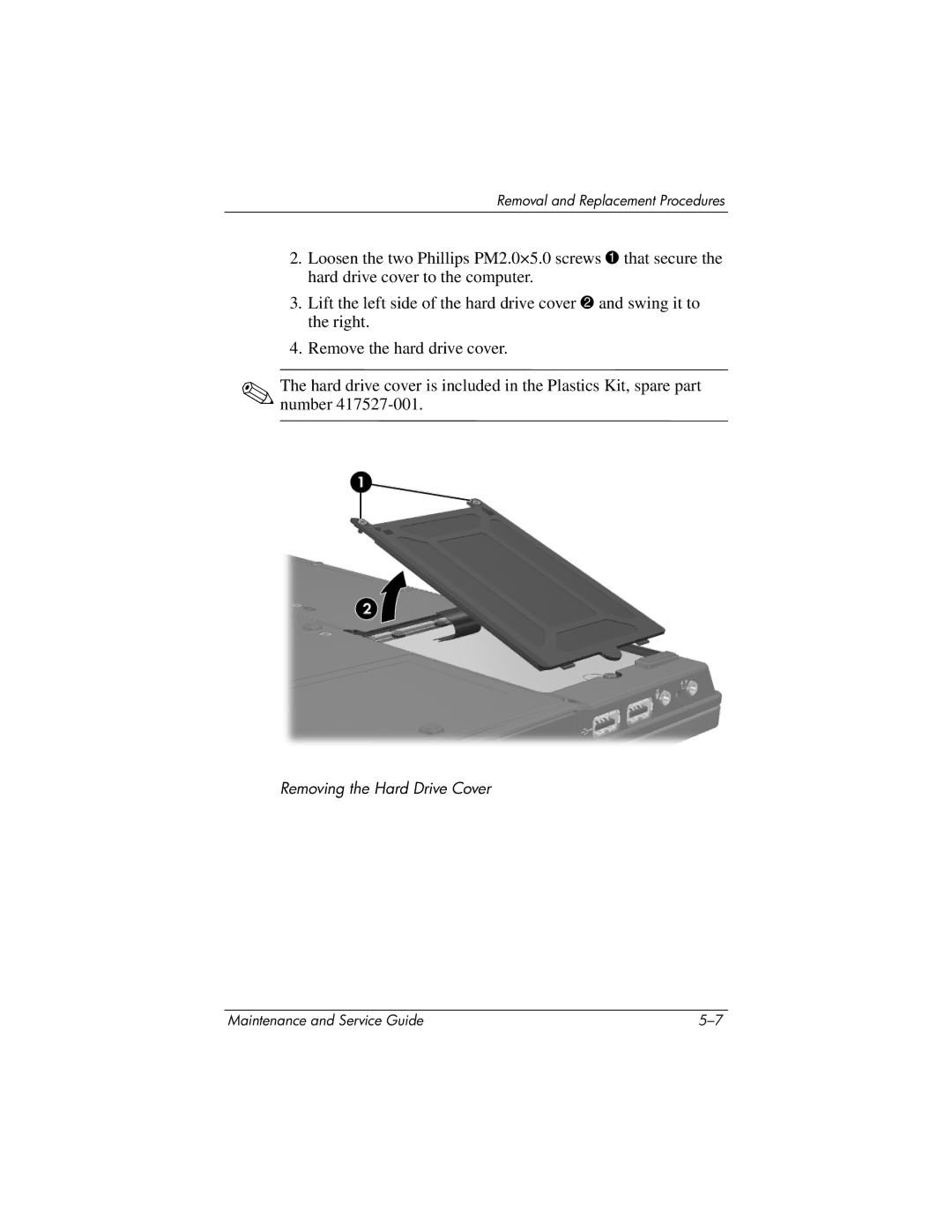 HP nw8440, nx8420 manual Removing the Hard Drive Cover 