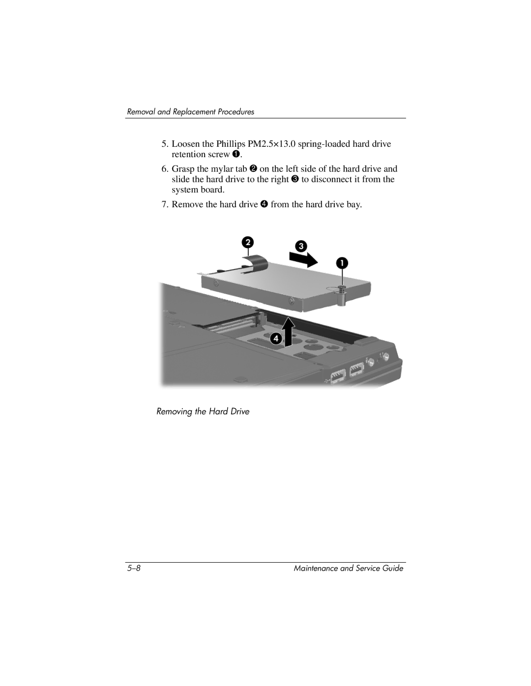 HP nx8420, nw8440 manual Removing the Hard Drive 