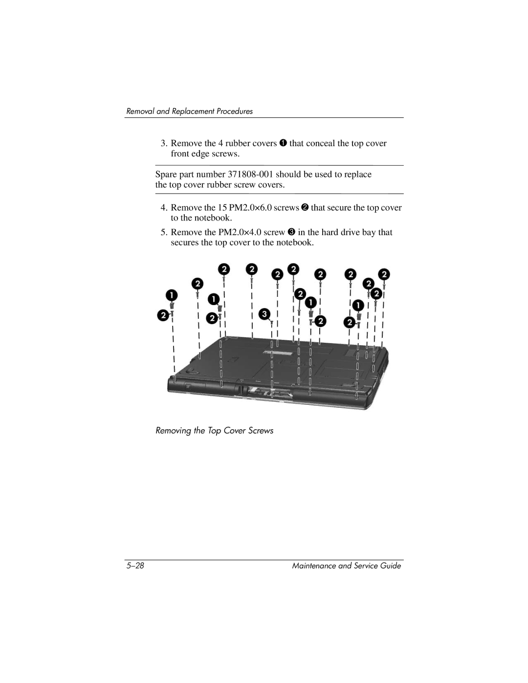 HP ZE4900, NX9040, NX9030, NX9020 manual Removing the Top Cover Screws 