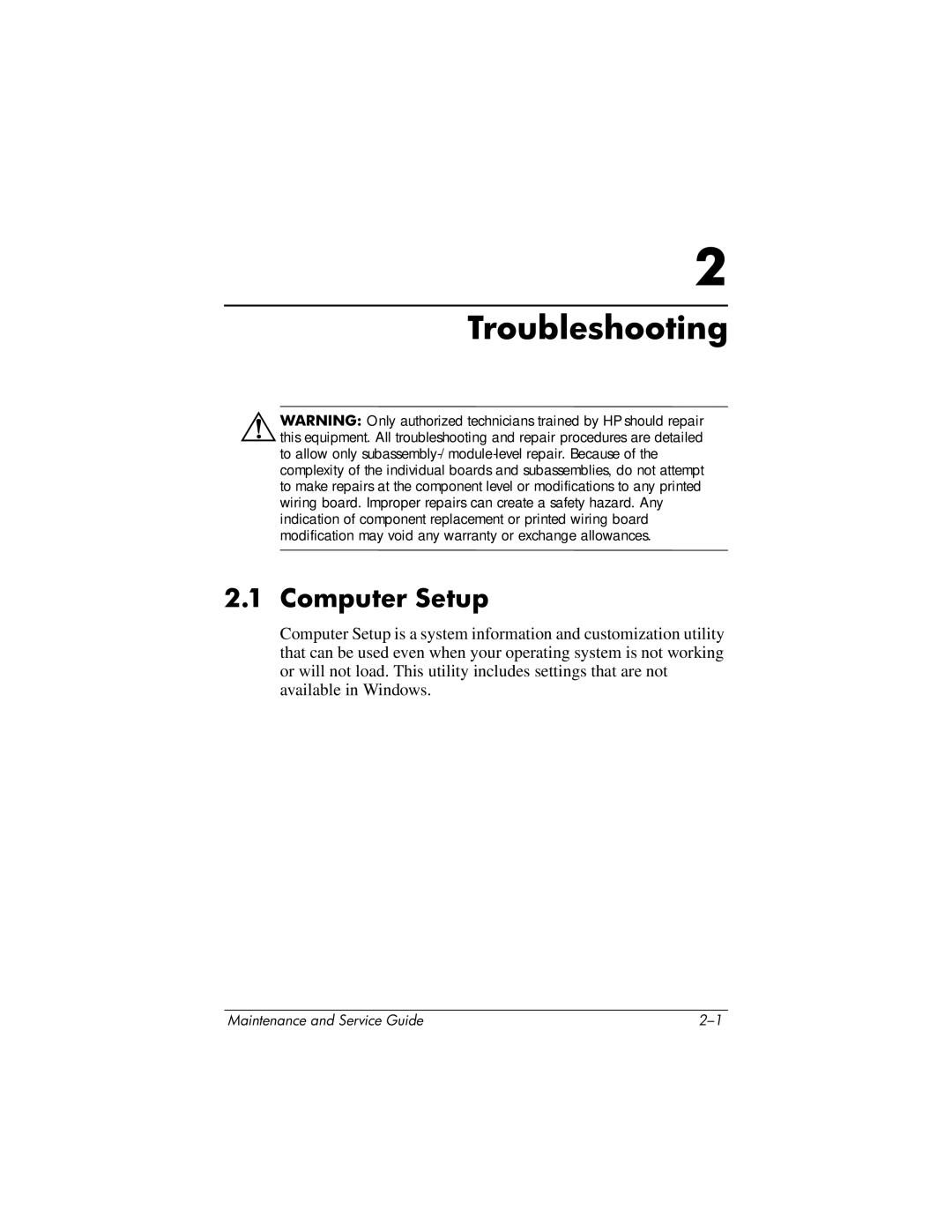 HP ZE4900, NX9040, NX9030, NX9020 manual Troubleshooting, Computer Setup 