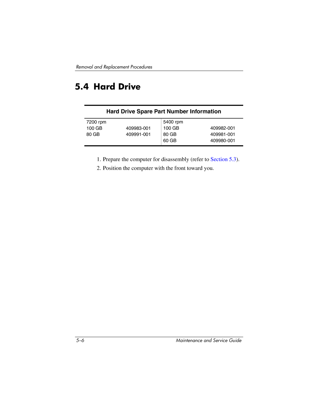 HP nx9420, nw9440 manual Hard Drive Spare Part Number Information 