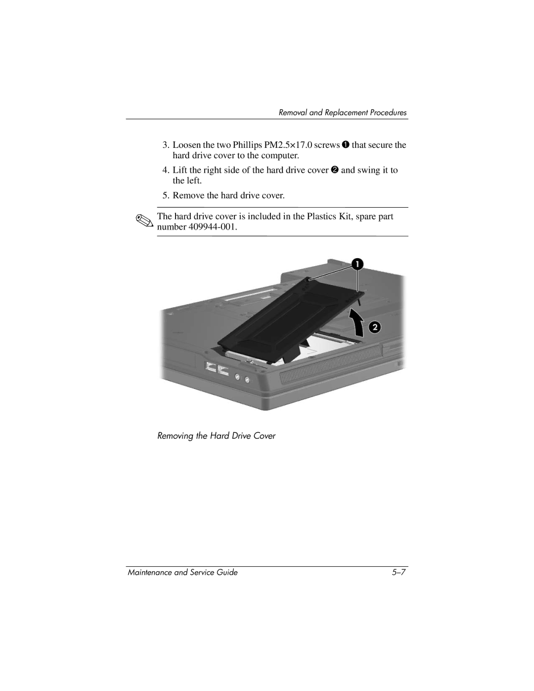 HP nw9440, nx9420 manual Removing the Hard Drive Cover 