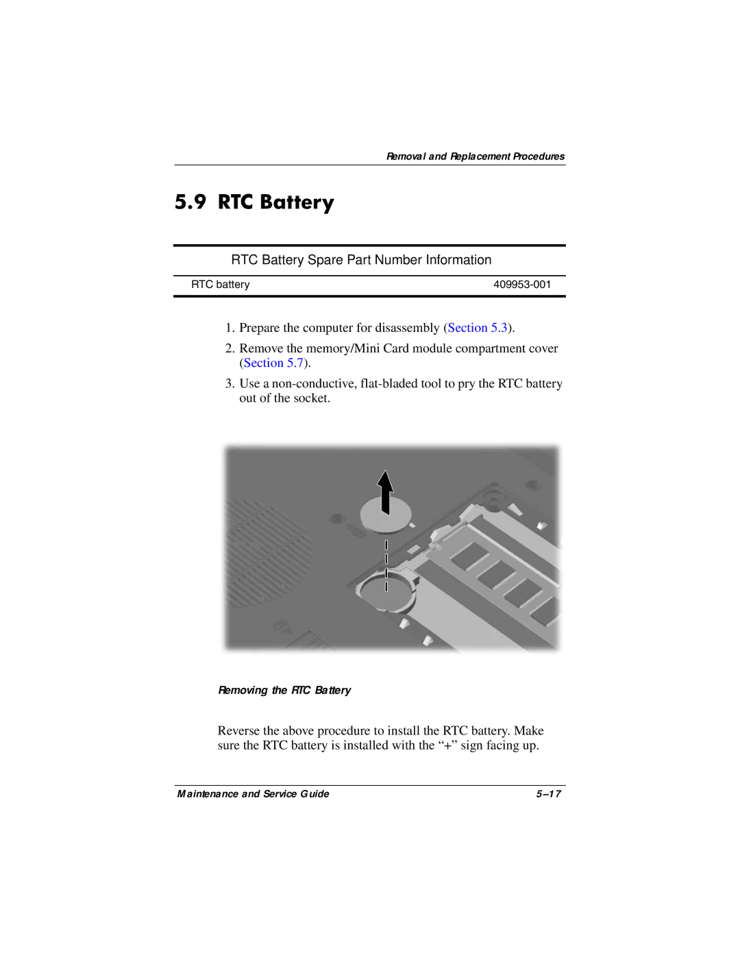 HP nw9440, nx9420 manual RTC Battery Spare Part Number Information 