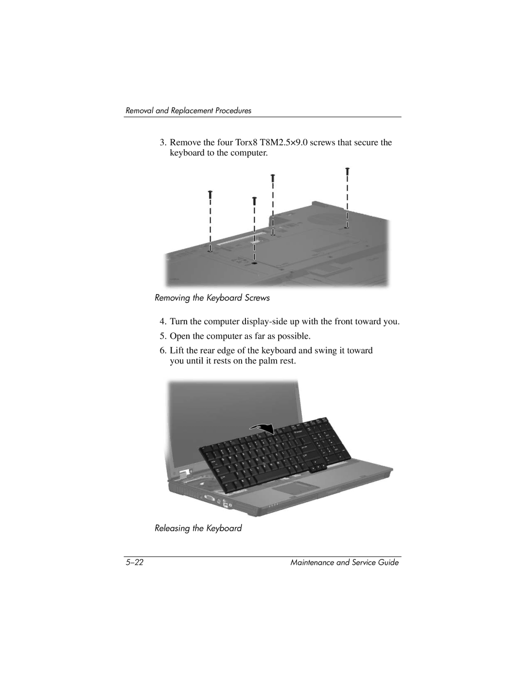 HP nx9420, nw9440 manual Removing the Keyboard Screws 