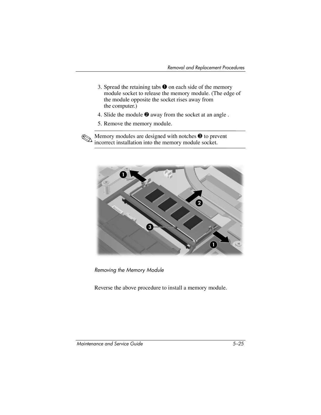 HP nw9440, nx9420 manual Reverse the above procedure to install a memory module 