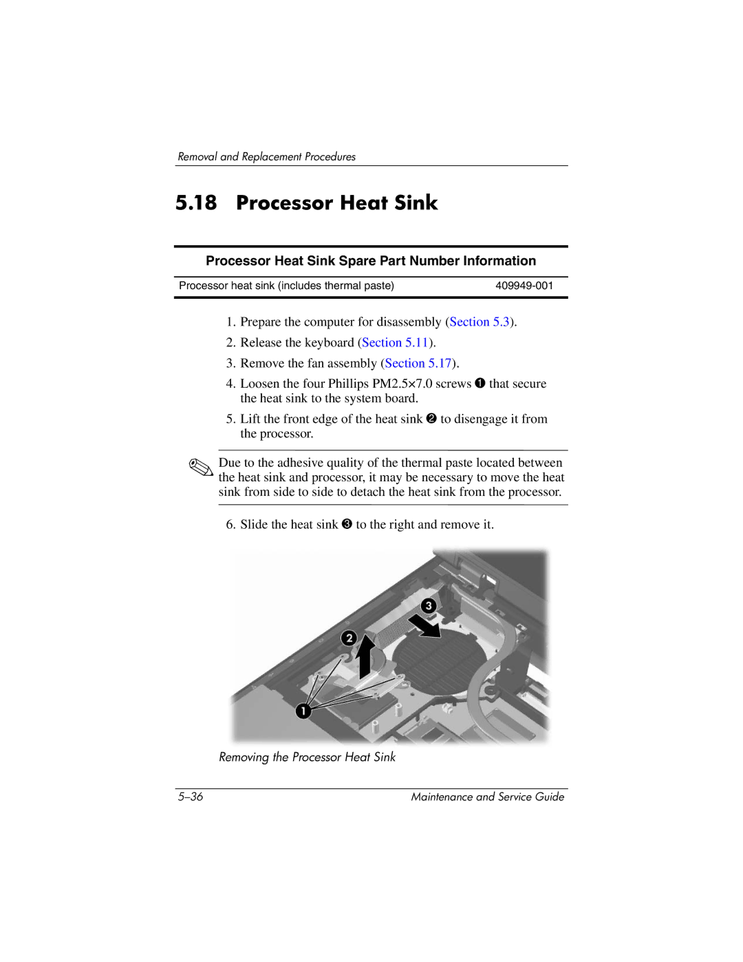 HP nx9420, nw9440 manual Processor Heat Sink Spare Part Number Information 