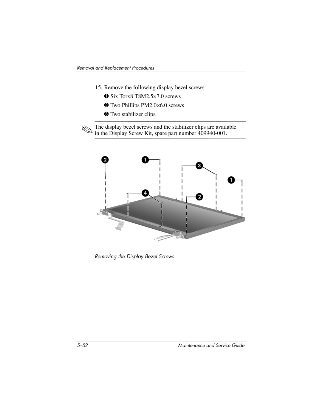 HP nx9420, nw9440 manual Removing the Display Bezel Screws 
