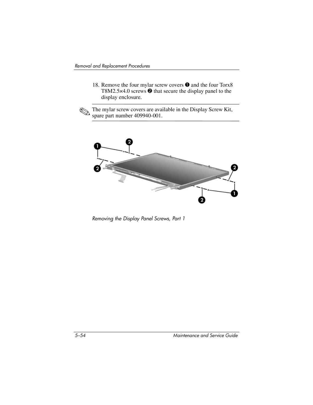 HP nx9420, nw9440 manual Removing the Display Panel Screws, Part 