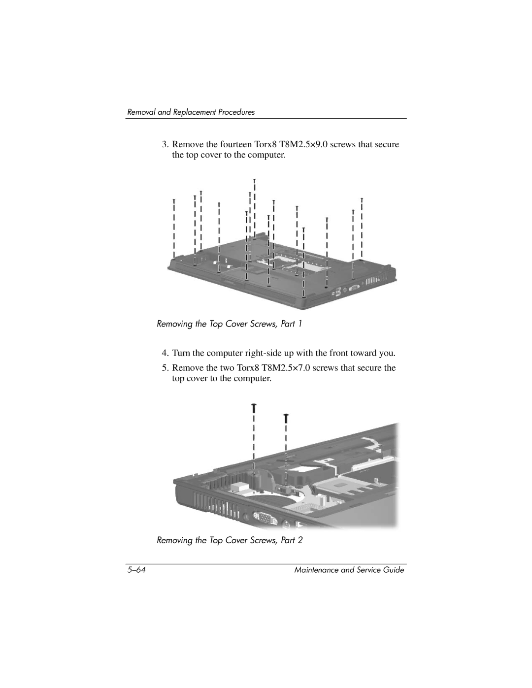 HP nx9420, nw9440 manual Removing the Top Cover Screws, Part 