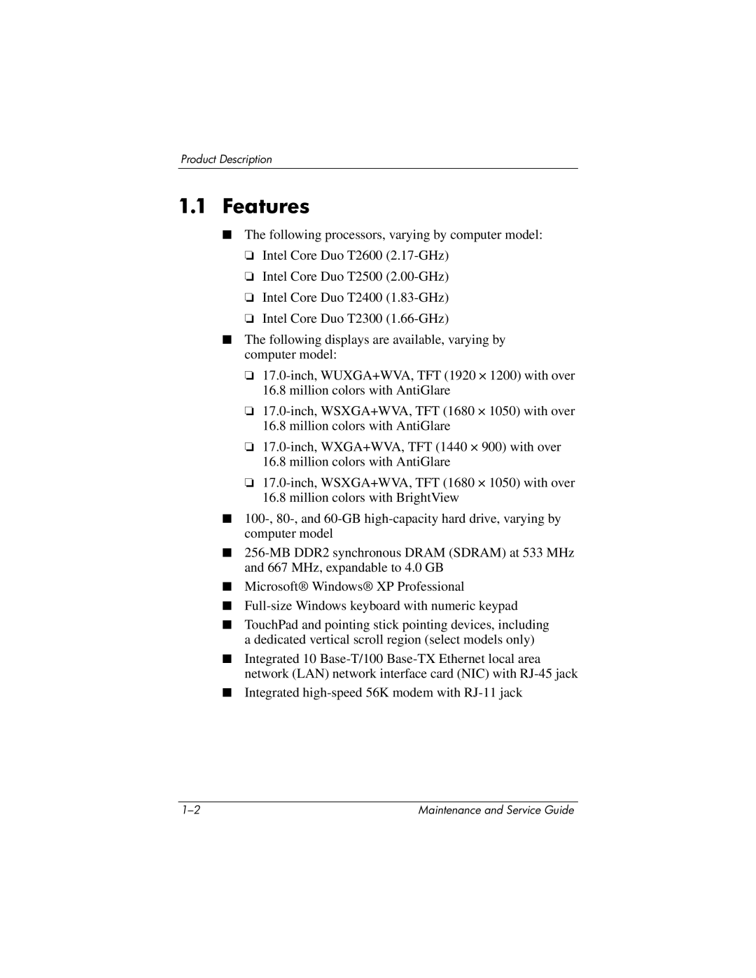 HP nx9420, nw9440 manual Features 