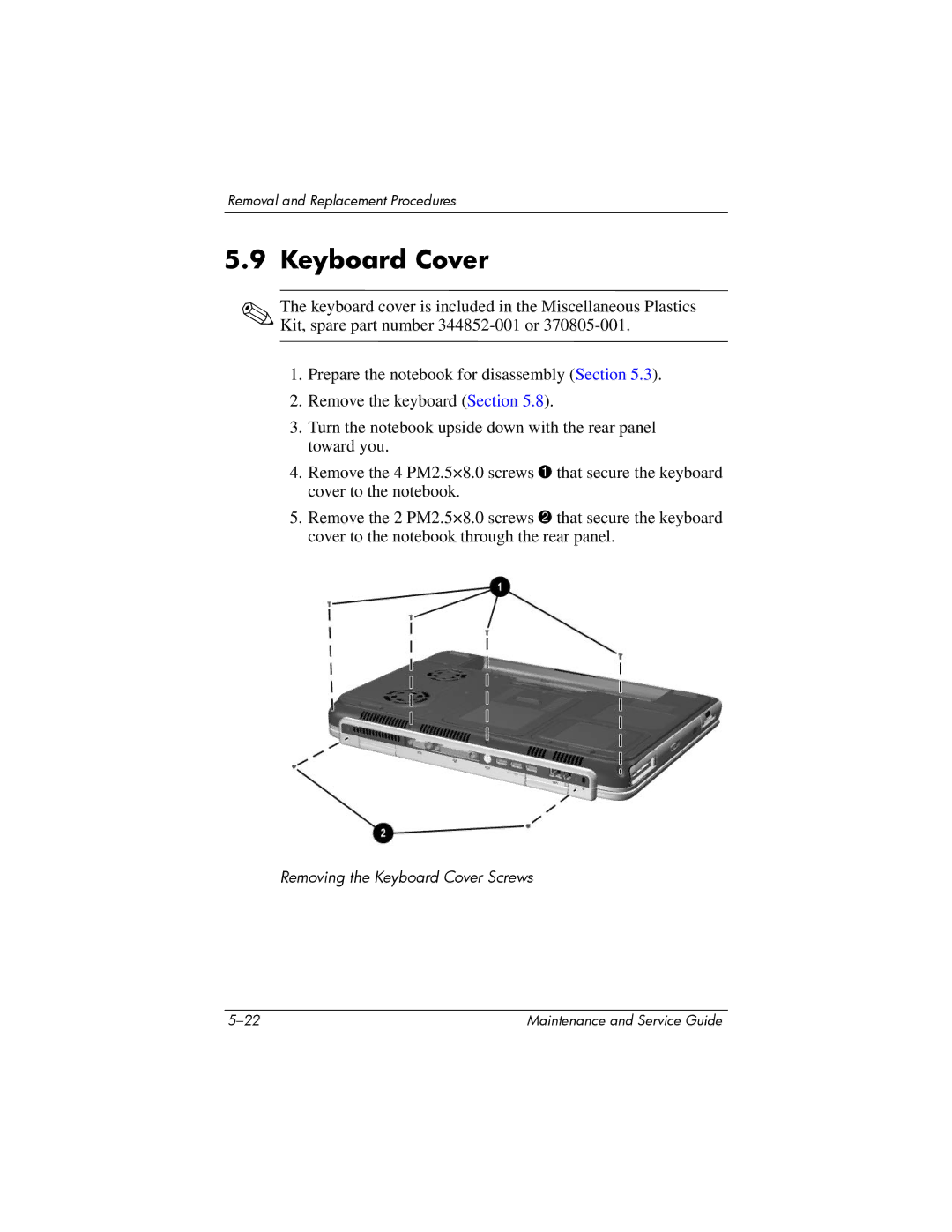 HP NX9500 manual Keyboard Cover 