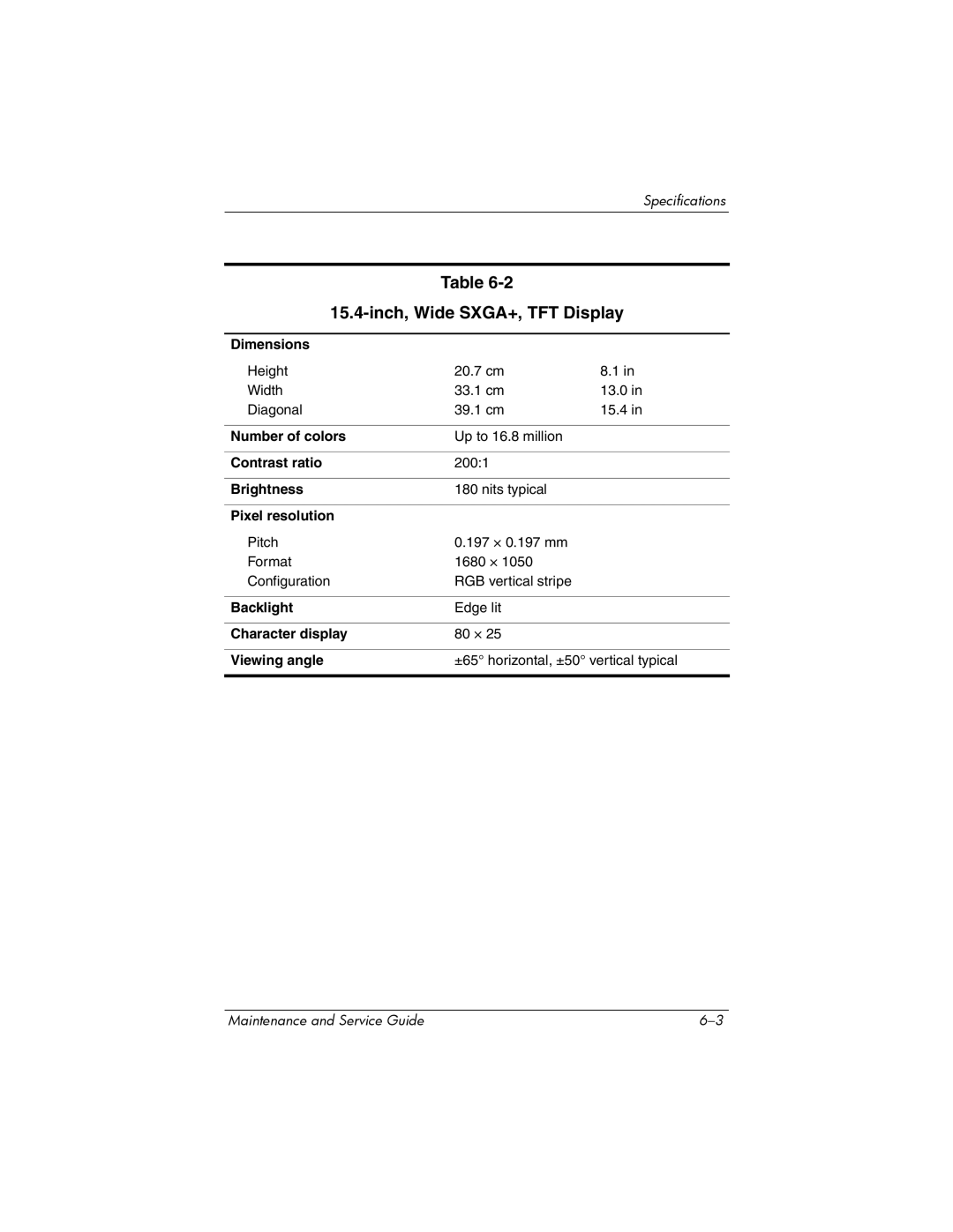 HP NX9500 manual Inch, Wide SXGA+, TFT Display 