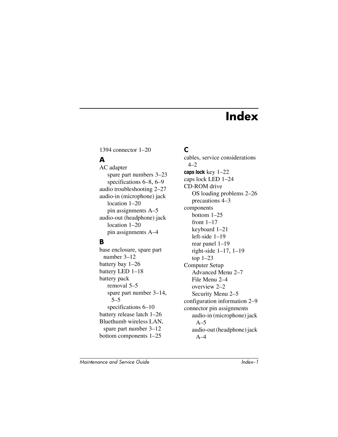 HP NX9500 manual Index 