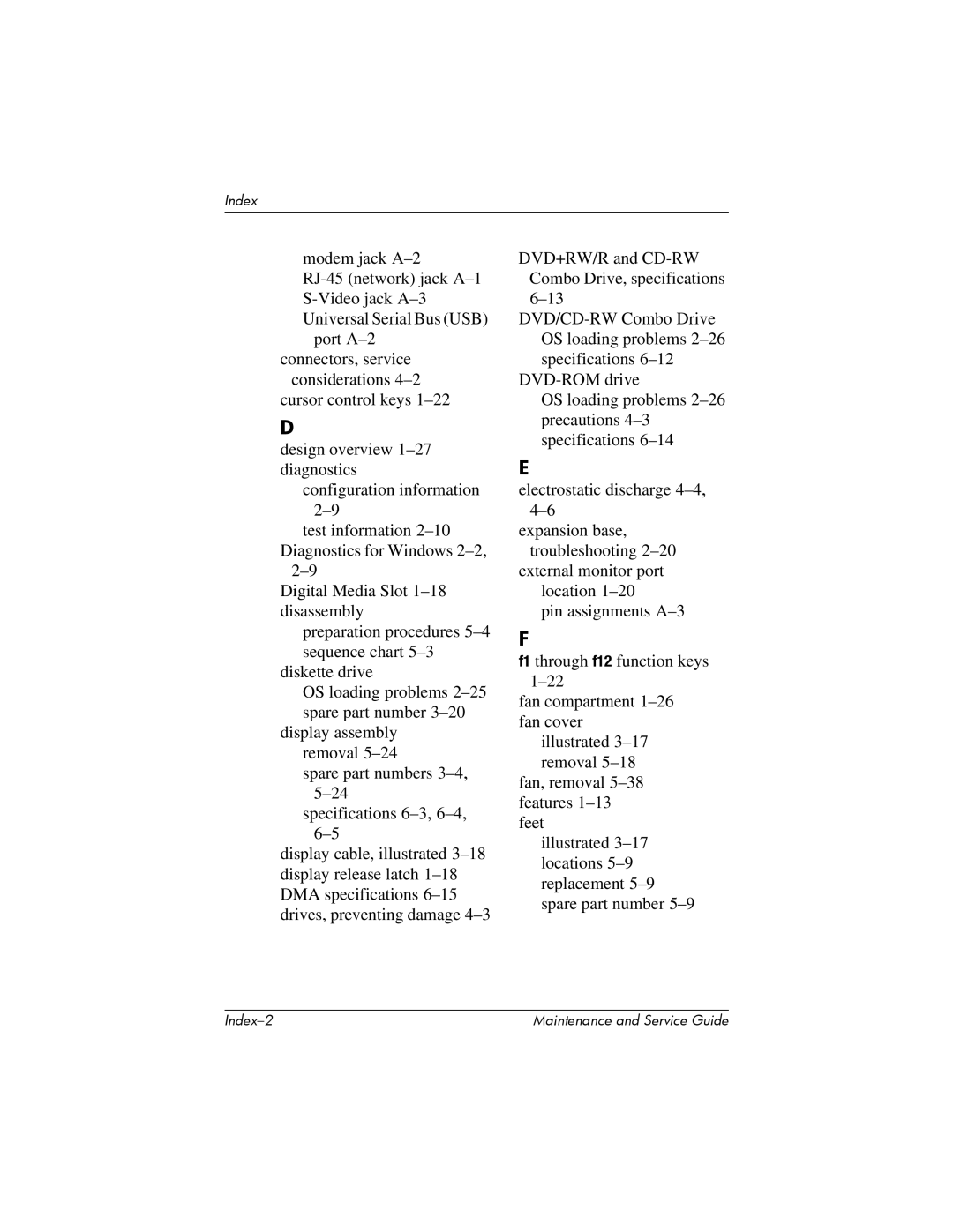 HP NX9500 manual Index 