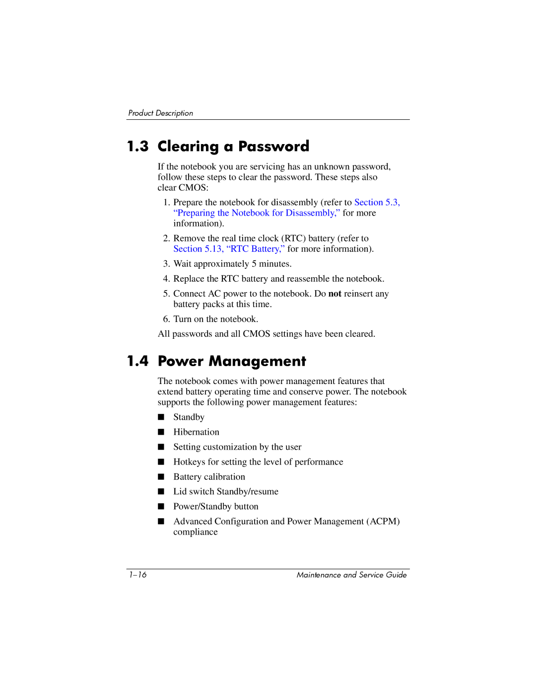 HP NX9500 manual Clearing a Password, Power Management 