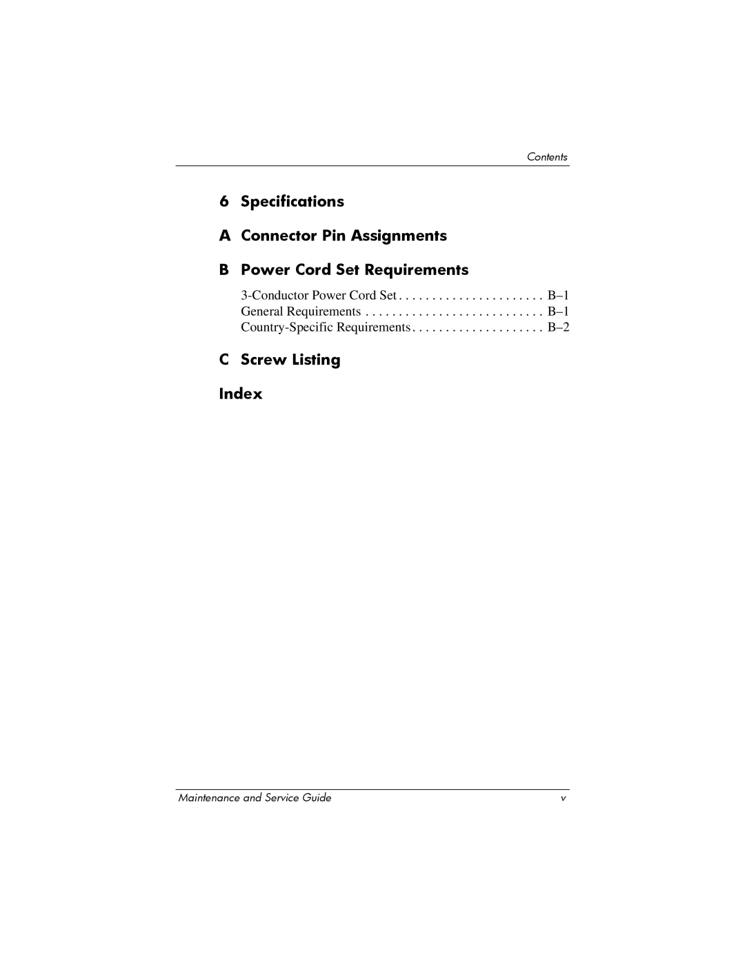 HP NX9500 manual Screw Listing Index 