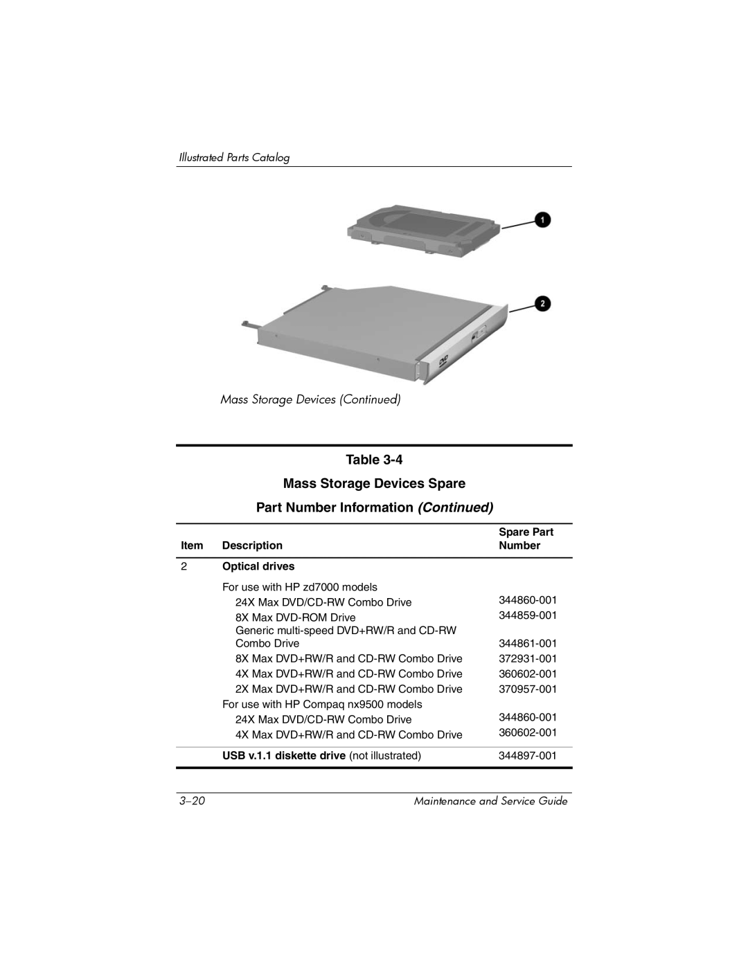 HP NX9500 manual USB v.1.1 diskette drive not illustrated 